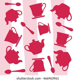pink teapot and cups vector illustration Break