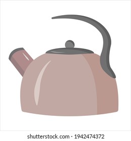 Tetera rosa de estilo plano aislada en un fondo blanco. Utensilios de cocina, hervidor de agua para la cocina.