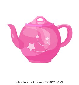 Pink teapot and kettle cartoon illustration. Ceramic and glass tea kettle for boiling water, tableware for tea ceremony at home. Household, kitchen utensils concept