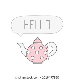Pink teapot with white polka dots cartoon vector Illustration. Hand drawn St. Valentine's day card. 