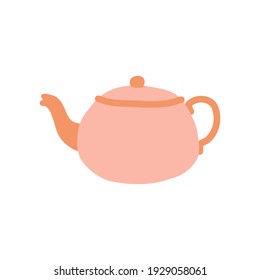 Pink teapots or kettles decorative kitchen tools, household utensils, ceramic drinkware or glassware for tea ceremony. Flat cartoon vector icon elements illustration