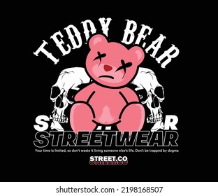 pink teddy bear, aesthetic graphic design for creative clothing, for streetwear and urban style t-shirts design, hoodies, etc.