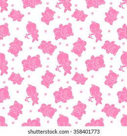 Pink teddy bear, angel and stars pattern.