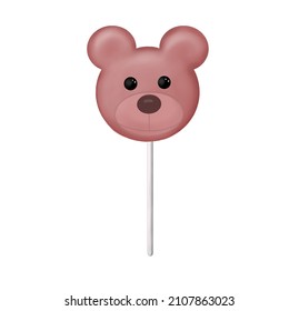 Pink Teddy Bear Candy Lollipop Vector