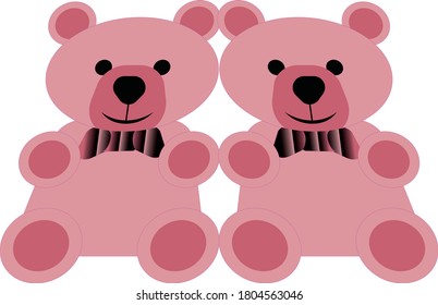 pink teddy bear couple with a neck bow