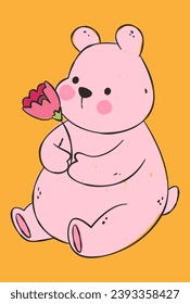 pink teddy bear with flower