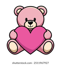 Pink Teddy Bear with Heart Illustration