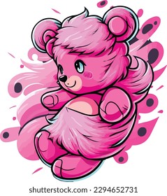 A pink teddy bear with a pink tail and a pink tail.