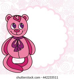 Pink teddy bear. Vector illustration.