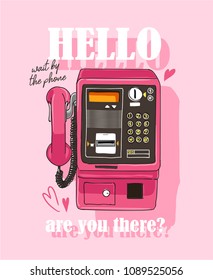 pink telephone illustration with text slogan