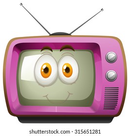 Pink television with face illustration