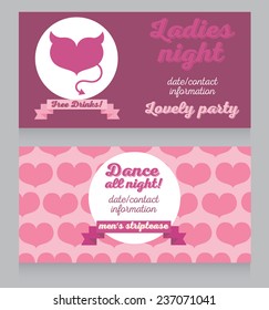 pink template for Ladies night party, lovely design with devil heart, vector illustration