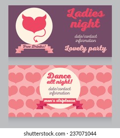 pink template for Ladies night party, lovely design with devil heart, vector illustration