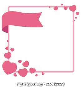 Pink template with square shaped frame decorated with different size hearts and curled ribbon.
