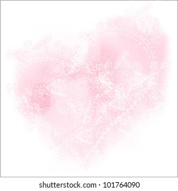 Pink tender hazy heart with white pattern. (vector)