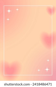 Pink tender poster with blurred hearts. Valentine's day frame.