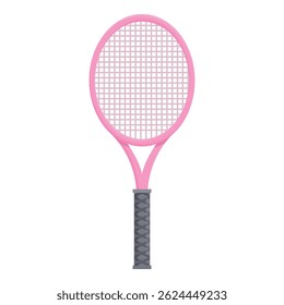 Raquete de tênis rosa de pé sobre fundo branco, conceito de equipamento de tênis