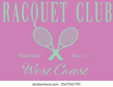 Pink Tennis racquet Varsity USA team College Campus University Tshirt Graphic Fashion logo Trending Apparel Cute Emblem Slogan Badge Team wellness