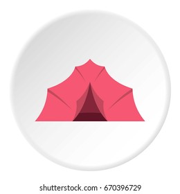 Pink tent for camping icon in flat circle isolated vector illustration for web