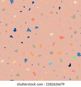 Pink terazzo flooring seamless pattern with pieces of granite, quartz, glass and stone. Marble floor texture. Green classic paving design. Abstract wall background. Retro venetian stone material
