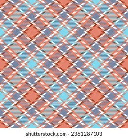 Pink, terracotta, blue and white checkered plaid pattern. Warm pastel colors. Traditional textile tartan design