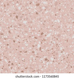 Pink terrazzo flooring seamless pattern. Vector texture of mosaic floor with natural stones, granite, marble, quartz. Classic Italian floor surface. Trendy repeat design for ceramic, home decor, print