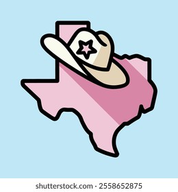 Pink Texas Map with Cowboy Hat