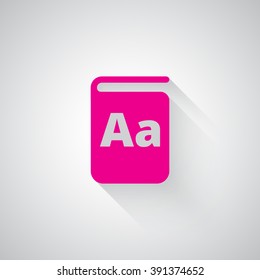Pink Text Book web icon on light grey background