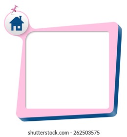 pink text box and blue home symbol
