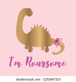 pink text glitter dino baby girl tee illustration art vector 