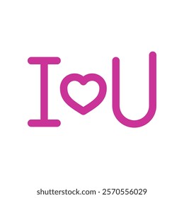 Pink text "I love you" with a heart instead of the word "love," symbolizing romantic affection. Perfect for Valentine's Day and love-themed designs. Vector illustration, isolated on white background