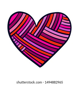 Pink textile heart knitted vector illustration element hand drawn in cartoon style minimalism