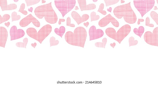 Pink textile hearts horizontal border seamless pattern background