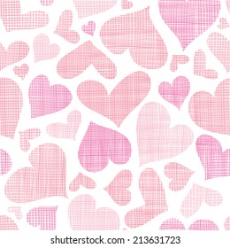 Pink textile hearts seamless pattern background