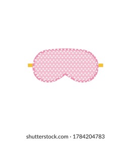Pink textile sleep mask. Cute pink sleep mask icon with geometric pattern. Vector flat cartoon illustration isolated on a white background.