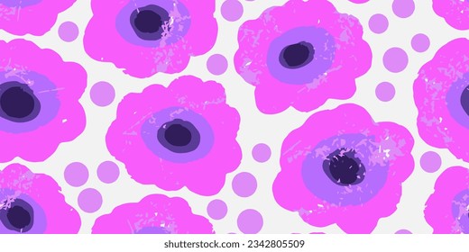 Pink texture flowers. Vector seamless pattern.
