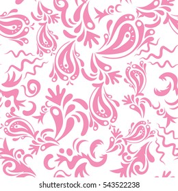 Pink texture on white background. Seamless vector background. Graphic modern pattern. Abstract pattern in Arabian style.