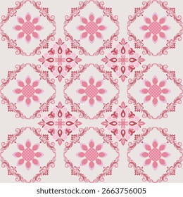 Estilo de padrão tailandês rosa e padrão de forma geométrica para plano de fundo, padrão sem costura.