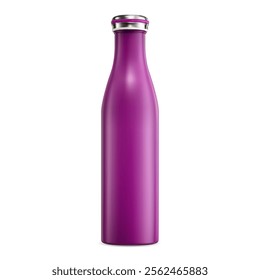 Pink thermal water flask. Stainless thermo bottle illustration. Hot beverage, coffee or tea travel thermos with silver lid. Outdoor camping vacuum bottle, shiny insulated flask. Liquid drink container