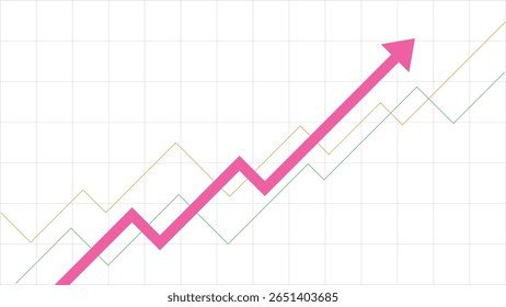 pink and thin business arrow going up with two lines graph and grid background represent profit and growing income