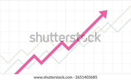 pink and thin business arrow going up with two lines graph and grid background represent profit and growing income