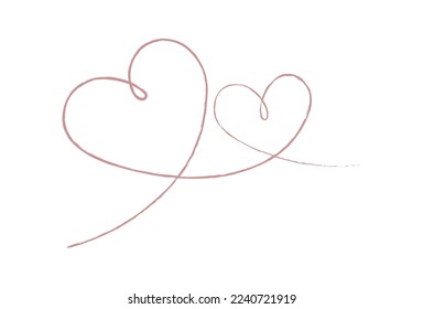 Líneas delgadas rosadas dos corazones de amor en fondo blanco - Ilustración vectorial