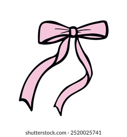 Arco de fita rosa fino. Ilustração de arco desenhada à mão. Decoração de aniversário, Natal e Dia dos Namorados. Empacotamento de presentes. 