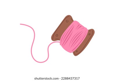 Pink thread concept. Inventory for production of clothing. Equipment for tailor, atelier and seamstress. Aesthetics and elegance. Poster or banner for website. Cartoon flat vector illustration