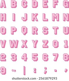 pink three-dimensional alphabet uppercase letters and numbers and symbols