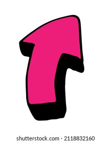 pink three-dimensional curved arrow. three-dimensional arrow icon, a turn drawn in the style of doodles, bright pink with black lines on the white side for the design template Vector isolated 