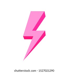 pink thunder icon isolated on white background, thunder storm symbol pink flat lay, clip art thunder, 3d thunder pink for logo
