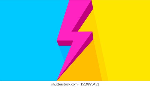 pink thunder on yellow blue bright for banner copy space, flash sales graphic template for vs concept ad, thunderstorm symbol for advertising compare, icon shock arrow for flash sales banner promotion