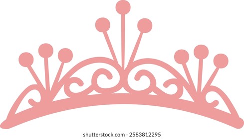 Pink tiara representing royalty, elegance, and femininity, featuring delicate swirls and round decorations, creating a majestic and charming accessory fit for a princess