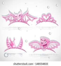 Pink tiaras set with hearts for carnival costume to the angel and the devil